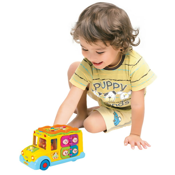 Memtes Musical Yellow School Bus Toy with Music Sound and Lights Bump and Go Action 